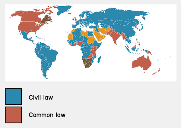 Civil law common law map