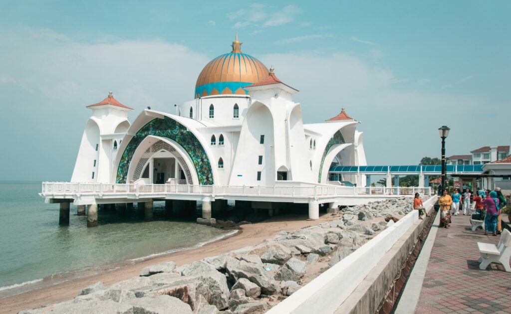 A modern mosque in Melaka, Malaysia